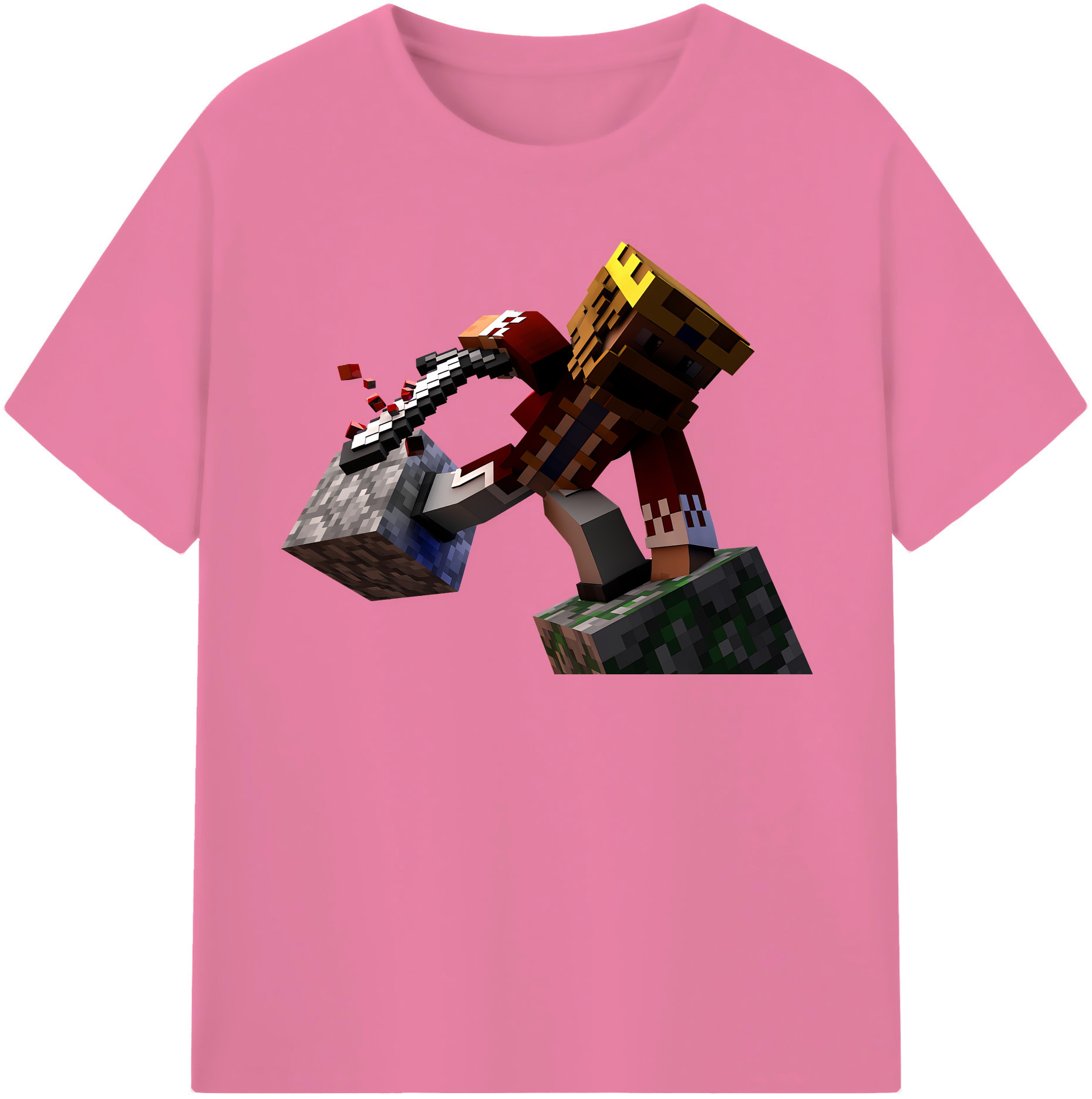 （画像用） マインクラフト ブロックの世界 Minecraft MC Block world 綿100％半袖Tシャツ（フロントプリント）